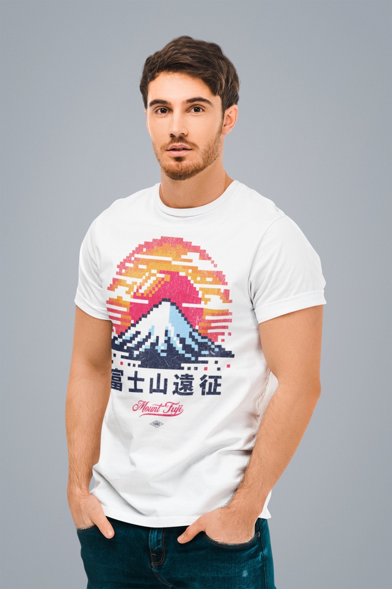 Retro Mt. Fuji 8 bit Vintage Graphic Tee.