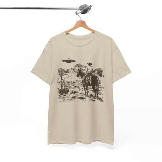Retro UFO and Cowboy Western Graphic Tee.