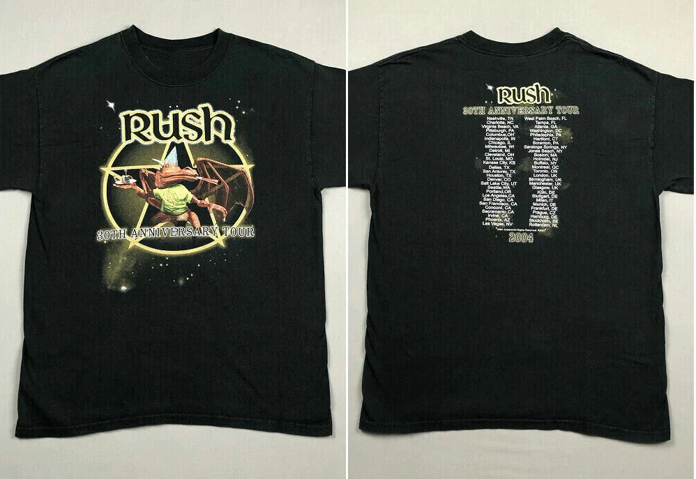 Vintage Rush 30th Anniversary Tour T-Shirt Unisex Cotton 2 Sides Black Tee