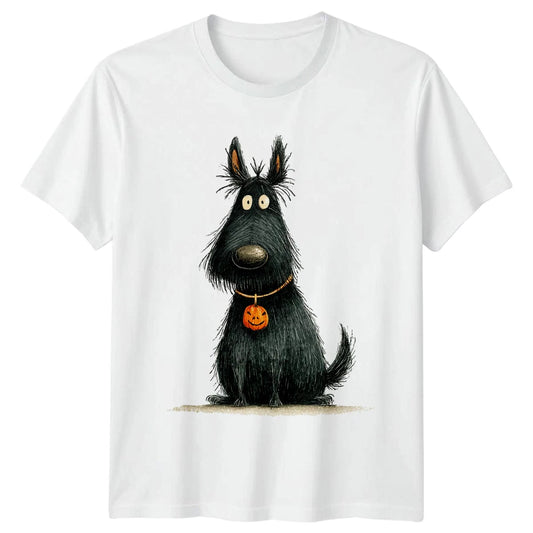 Scottish Terrier Halloween Dog Pumpkin Mens Womens Graphic Tee