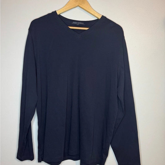 Robert Barakett Pima Cotton Long Sleeve V Neck Shirt Black XL
