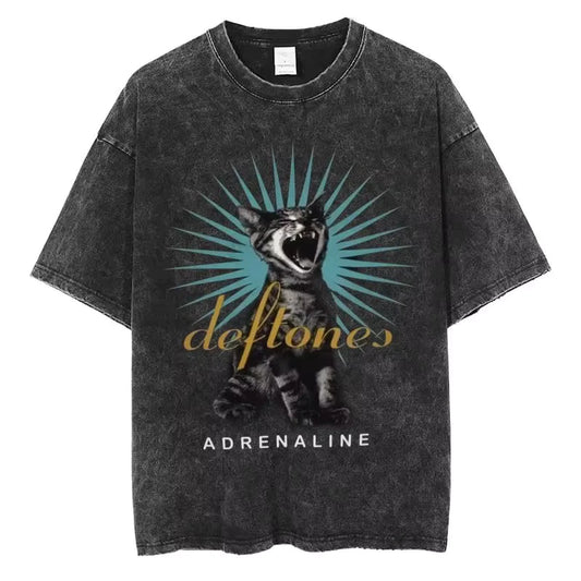 Men’s cotton Washed Black Deftones Graphic T Shirt Vintage Style Band Tee S–