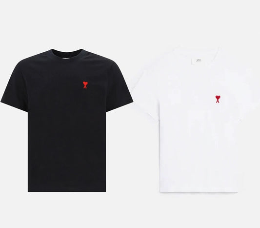Ami Paris Logo Embroidered Cotton T-Shirt – White / Black – S M L XL + Tracking