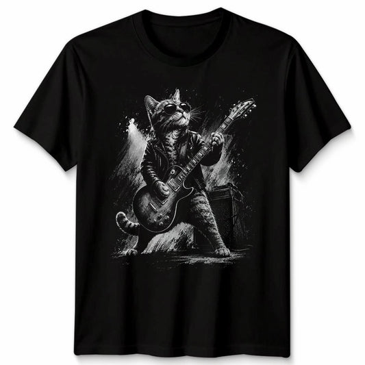Funny Cat Playing Unisex T Shirt Guitar Rock And Roll Gifts Graphic Tee