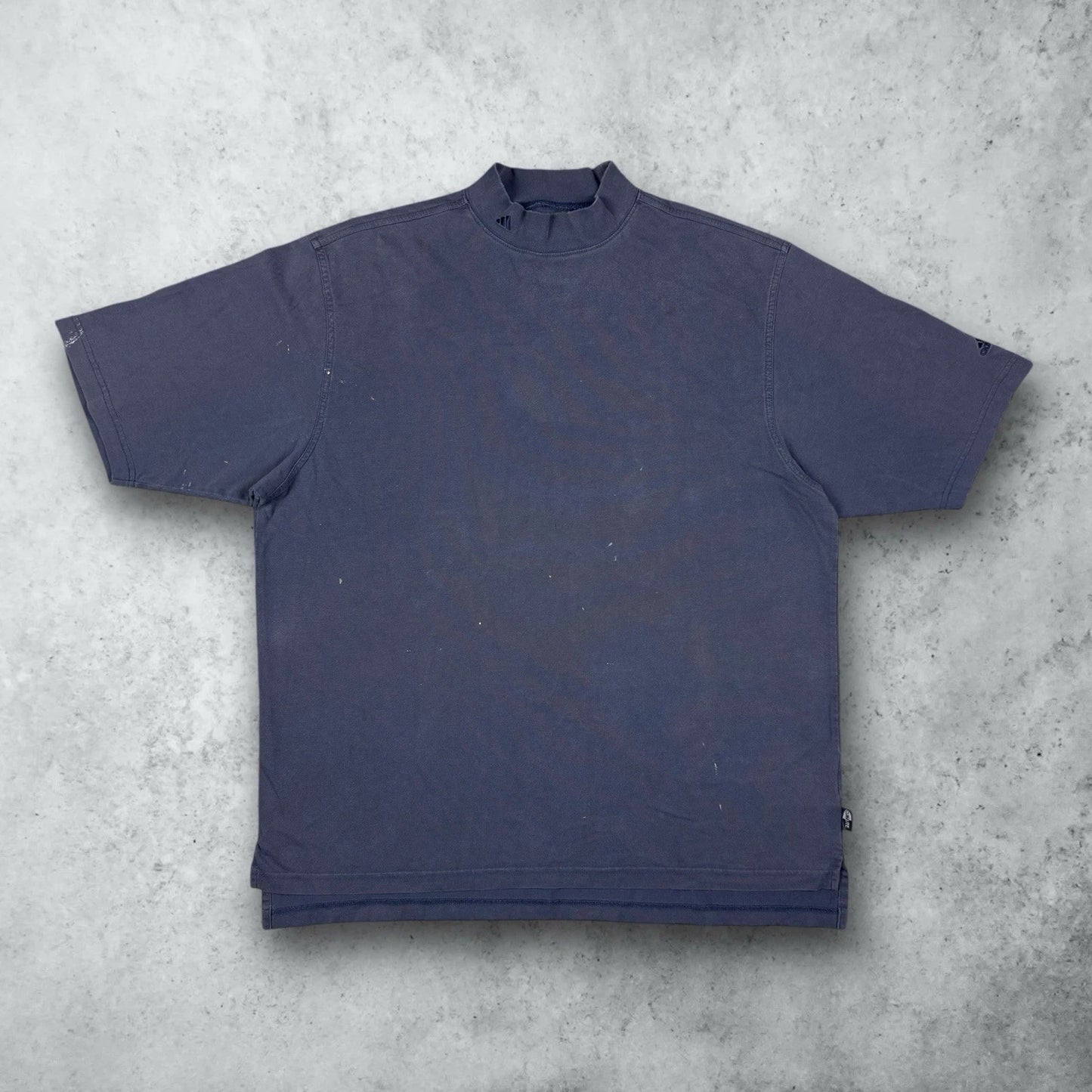 Vintage 90s Adidas Climalite Faded Distressed Mock Neck T-Shirt Blue Size Large