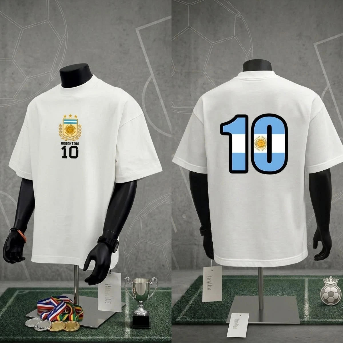 Argentina Soccer T-Shirt Number 10 Football Fan Tee Unisex Oversized