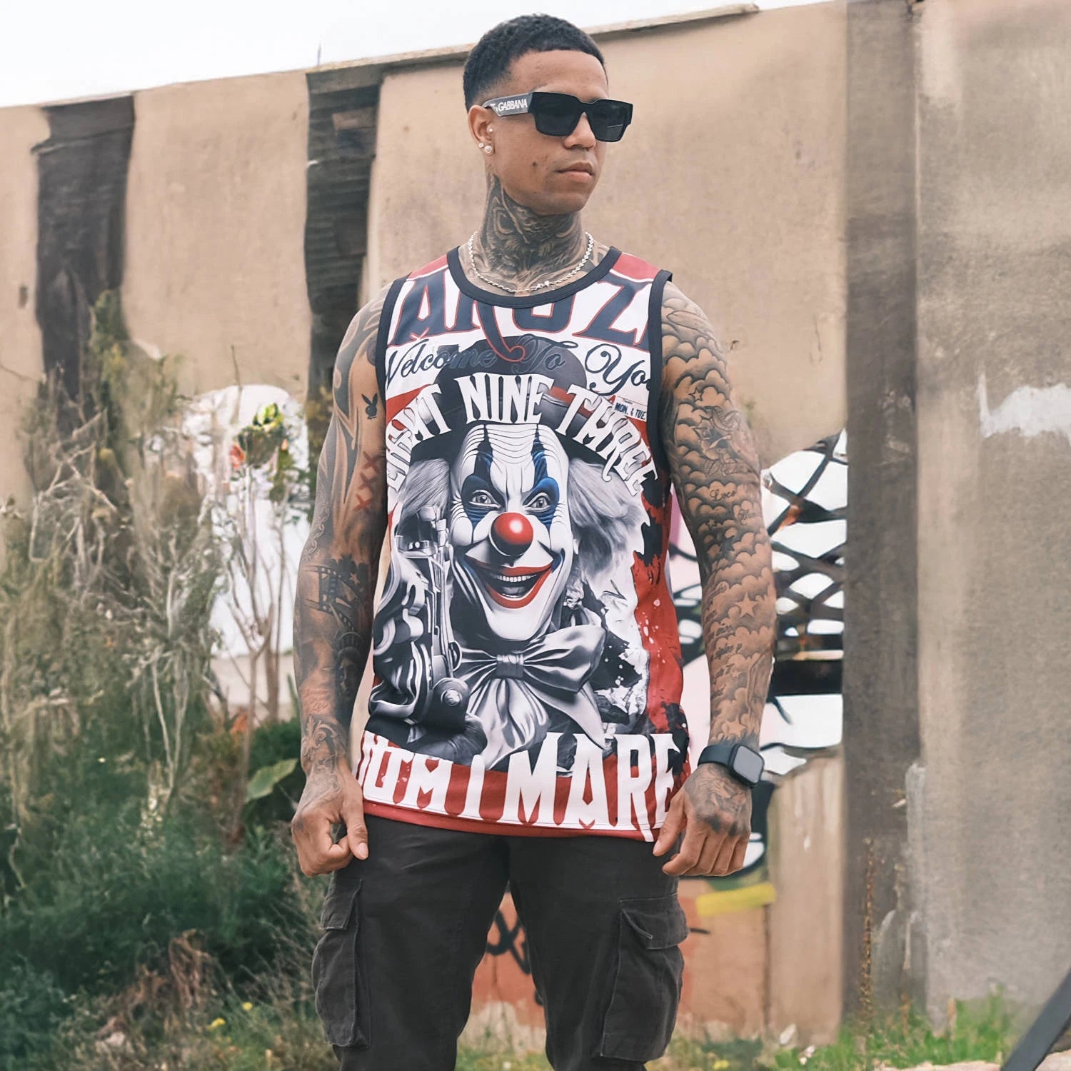 New Yakuza Men's Welcome Mesh Tank Top Shirt - Multicolor