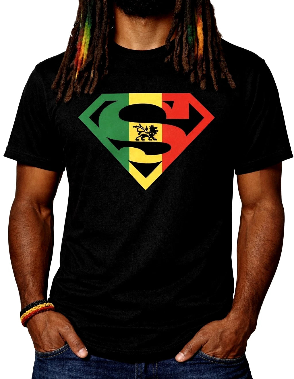 Superhero Rastafarian Logo T-Shirt Unisex Reggae Rasta Graphic Tee Multi-Colours