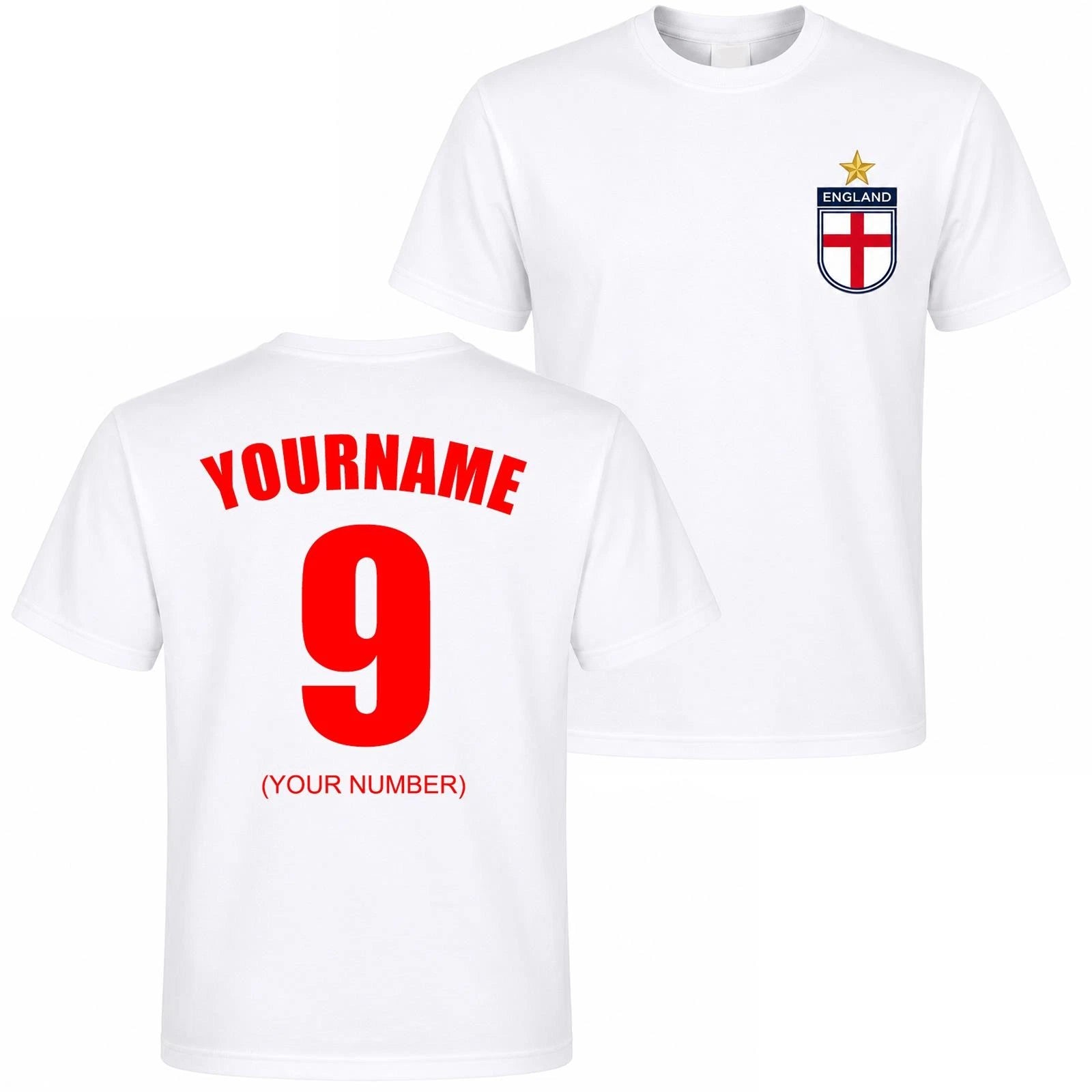 Personalised England Football T Shirt Custom Name & Number Mens Kids Tee