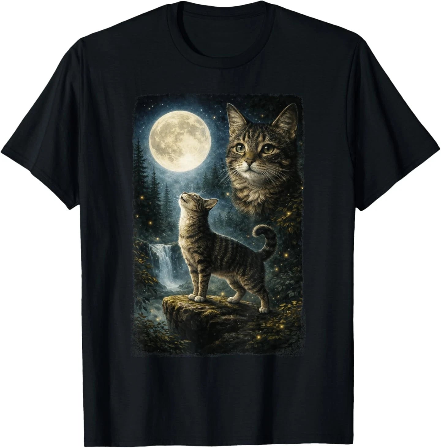 Funny Cat Art Design Cat Howling at The Moon T-Shirt