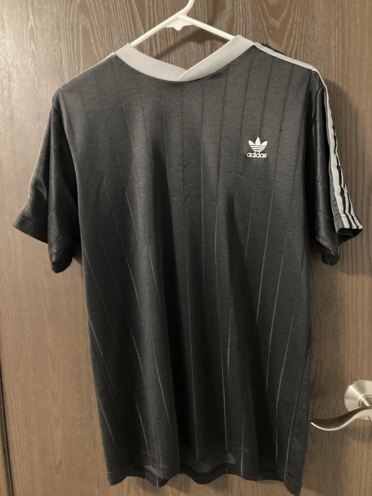 Adidas Trefoil Shirt M Black Gray Short Sleeve Soccer Vintage Made In USA Rare