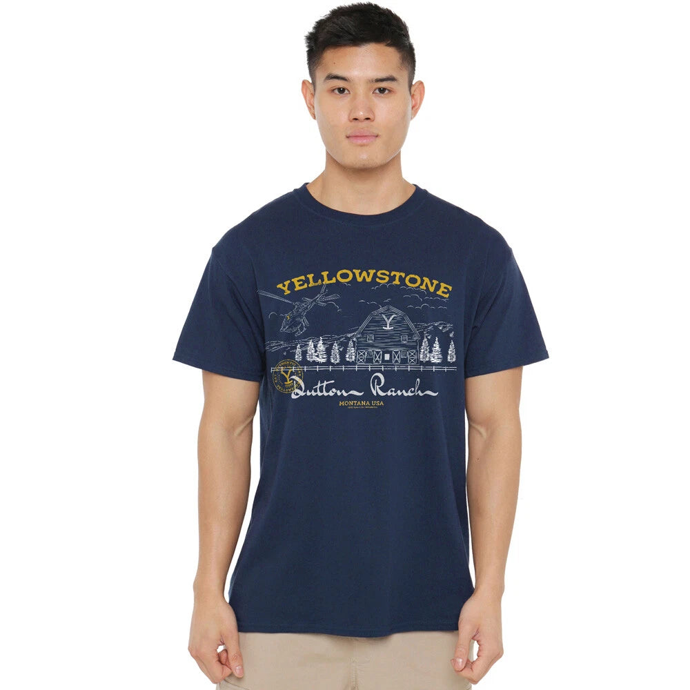 Yellowstone Dutton Ranch Helicopter T-Shirt S-2XL, Navy