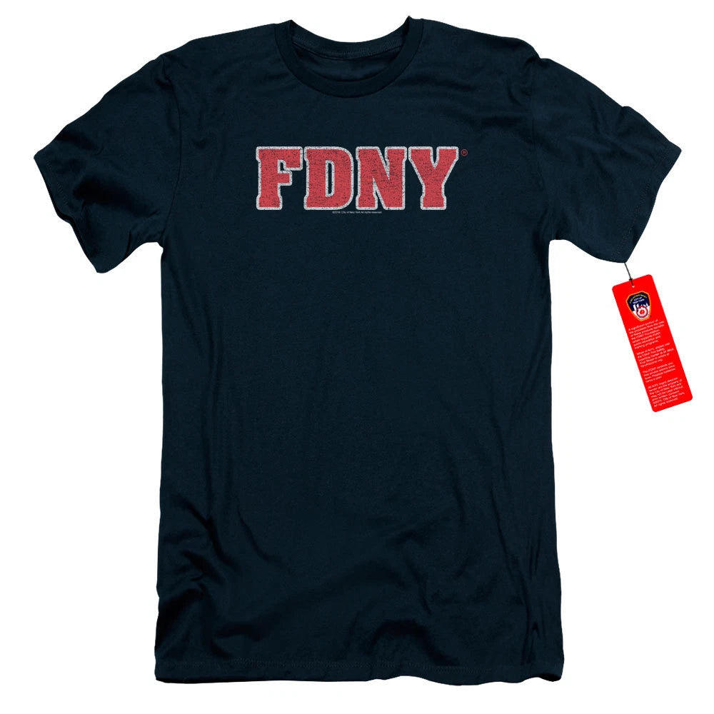 FDNY Slim Fit T-Shirt New York Fire Dept Logo Navy Blue Tee