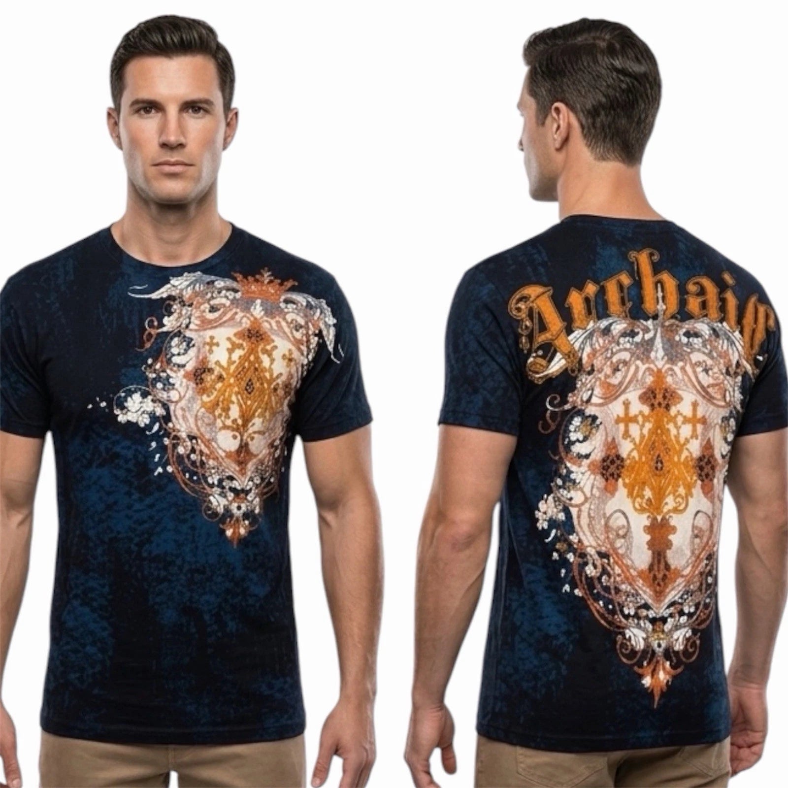 ARCHAIC by AFFLICTION Black Blue ACLE Short Sleeve Slim Fit Y2K T-shirt NWT