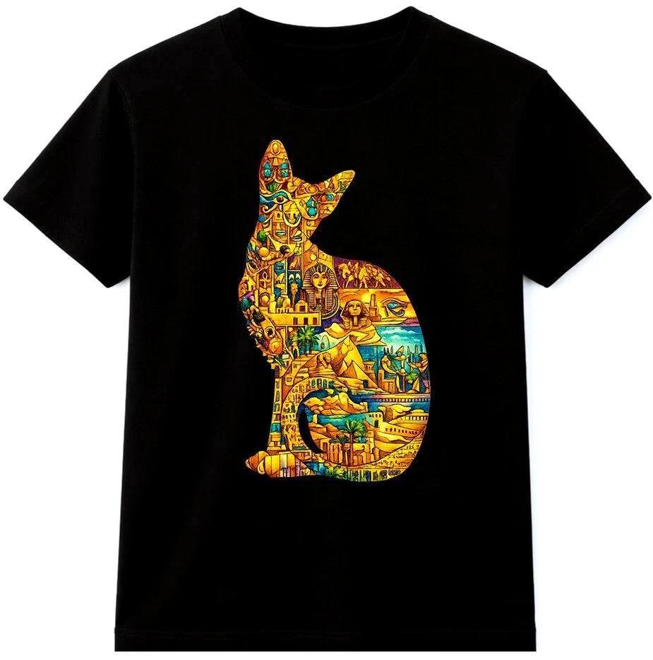 Egyptian Cat T Shirt Ancient Egypt Bastet Pyramid Pharaoh Graphic Tee