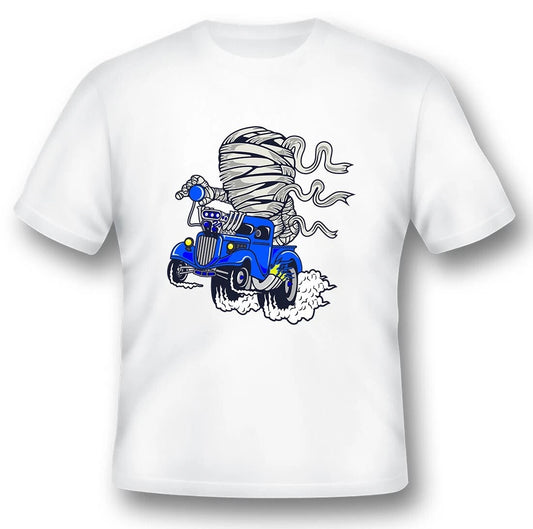 Mummy racer blue hotrod drag  truck Tee shirt black or white