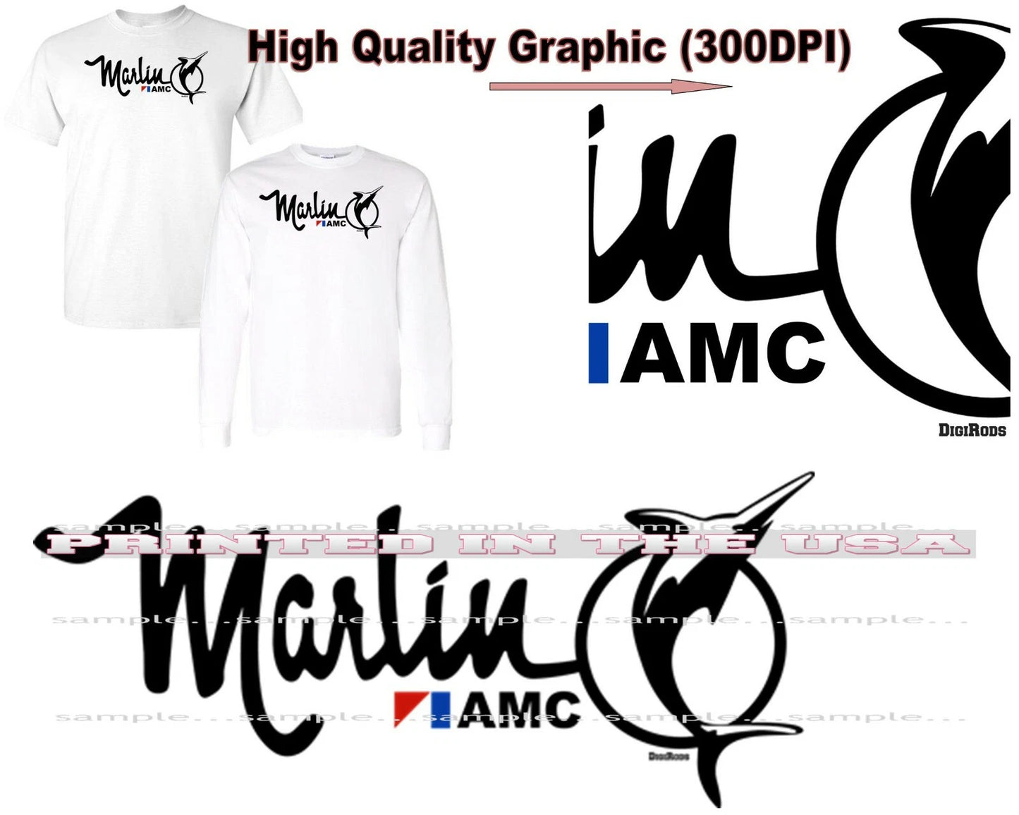 AMC American Motors Rambler Marlin 1960's Logo DigiRods Cartoon Car T Shirt