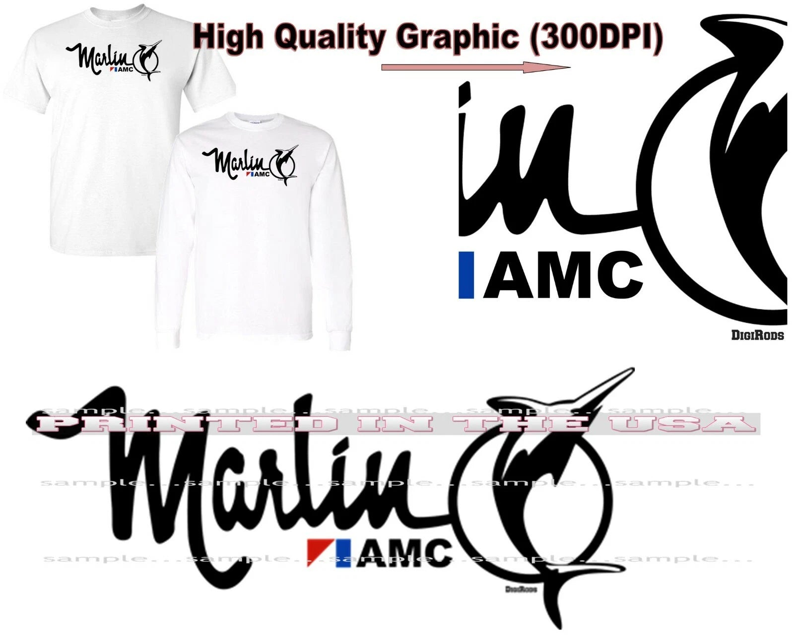 AMC American Motors Rambler Marlin 1960's Logo DigiRods Cartoon Car T Shirt