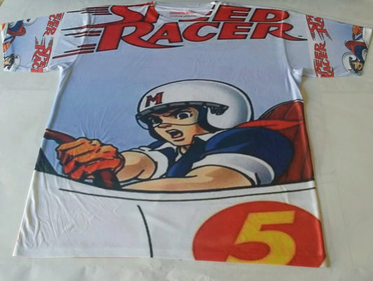 Custom Speed Racer Sublimated shirt white bred powder blue thunder lightning