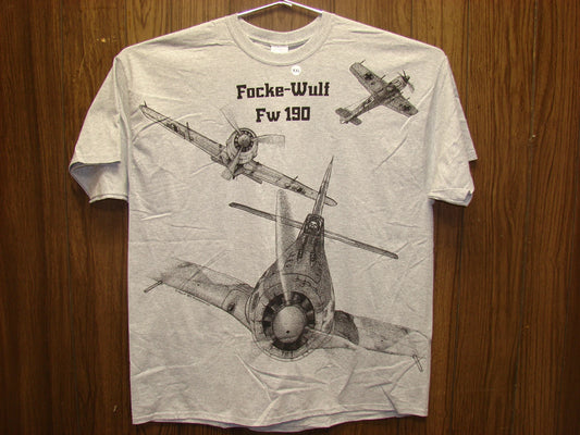Focke-Wulf Fw190 WW2 Airplane T-shirt w/ HUGE print on front -- Youth & Adult
