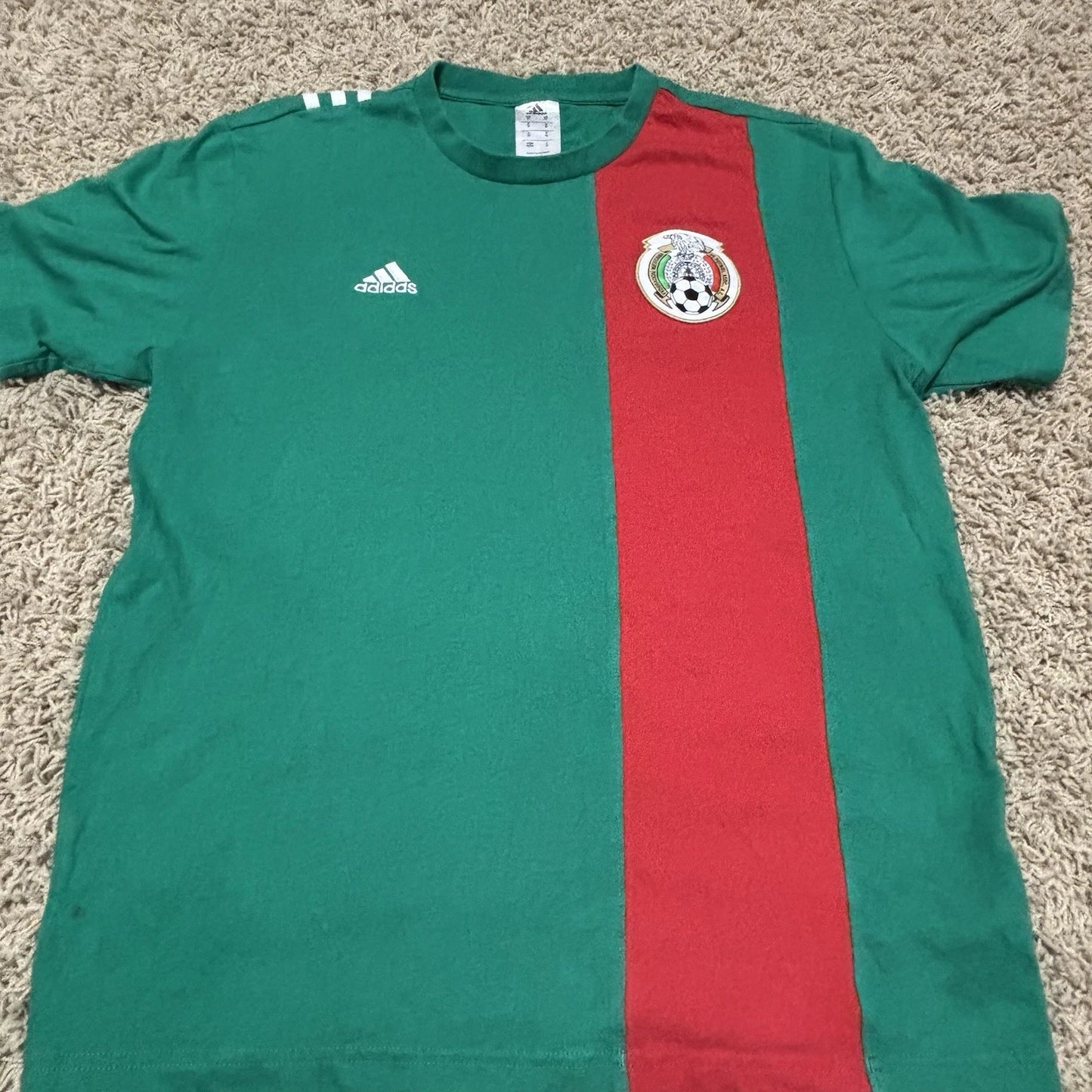 Adidas Futbol Mexico Tshirt Mens Green Short Sleeve Soccer stripes Medium