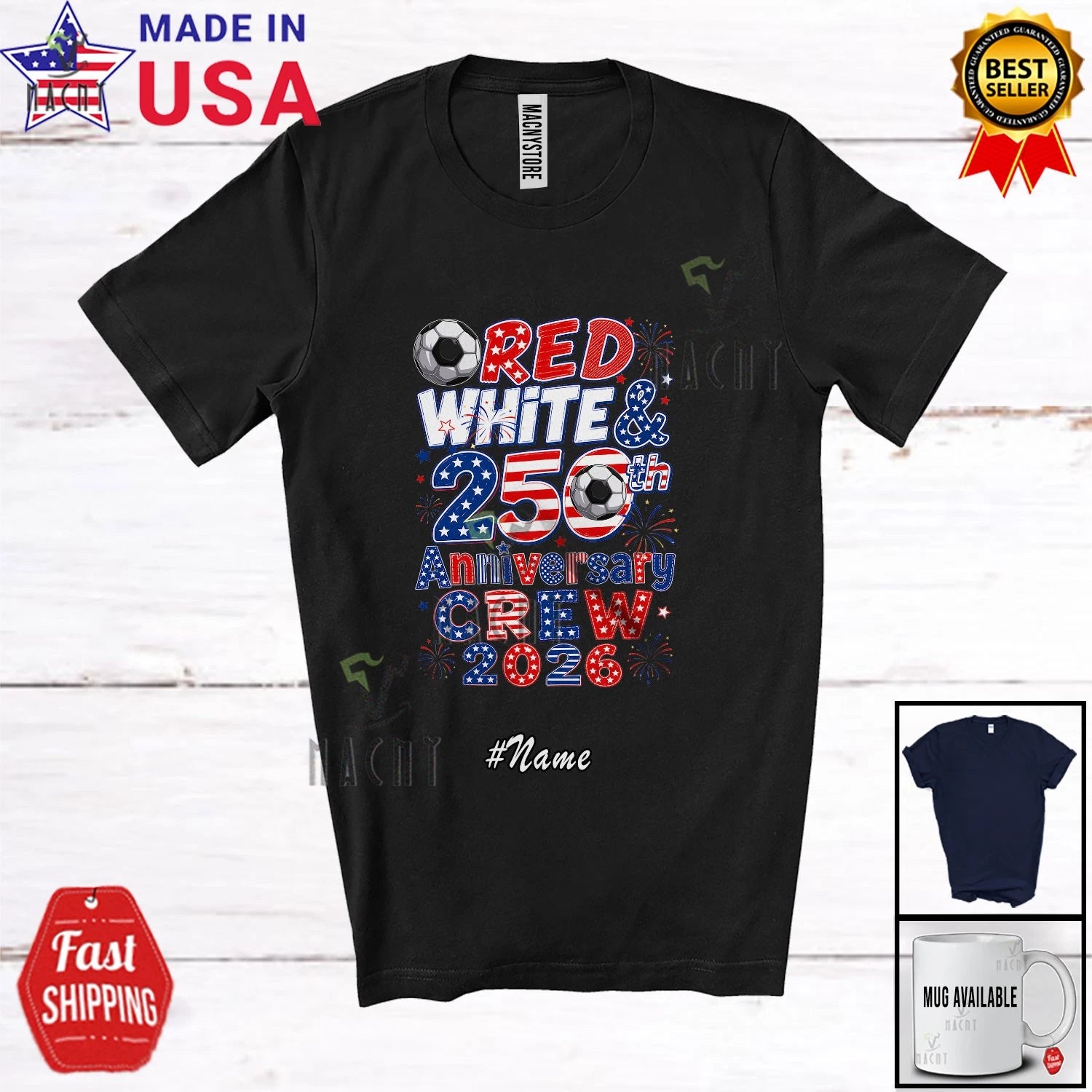 Custom Name Red White 250th Crew 2026; 4th Of July Soccer Player Patriotic Shirt
