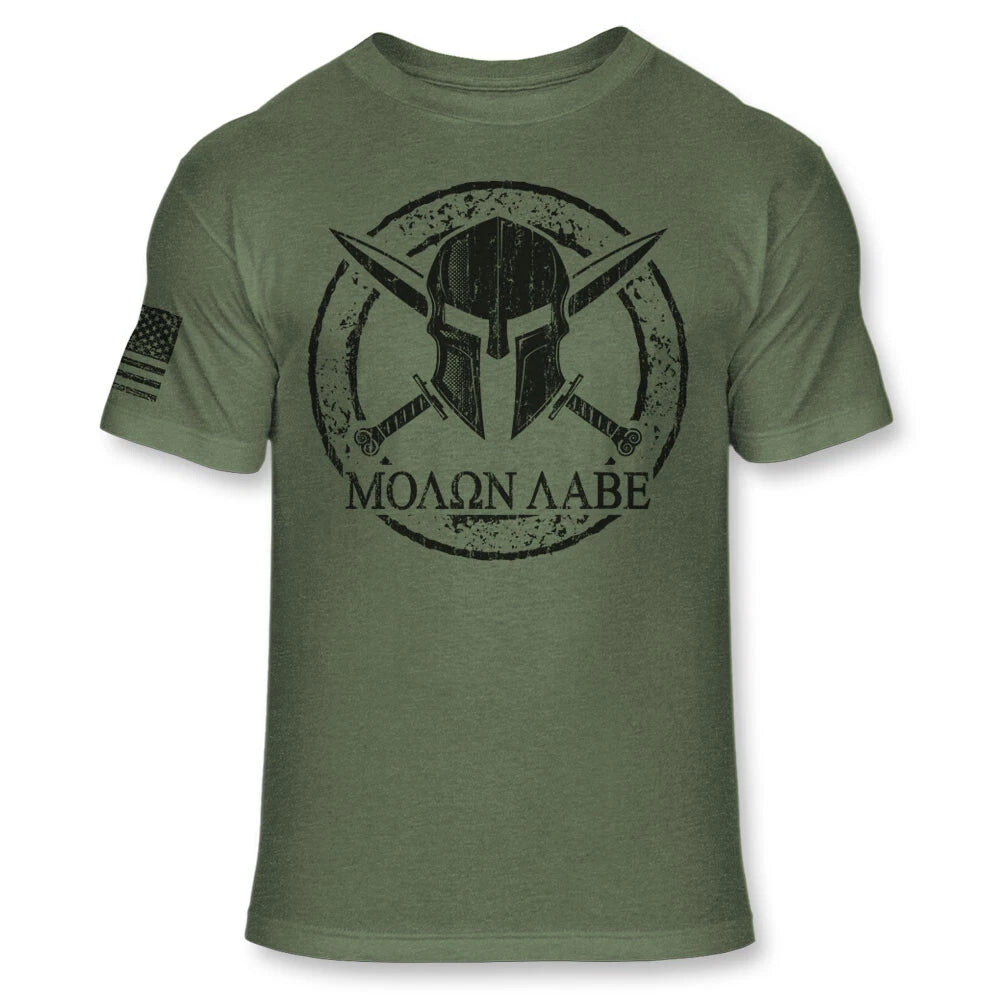 Molon Labe Spartan Helmet and Cross Swords Shirt - Soft Blend T-Shirt - A210
