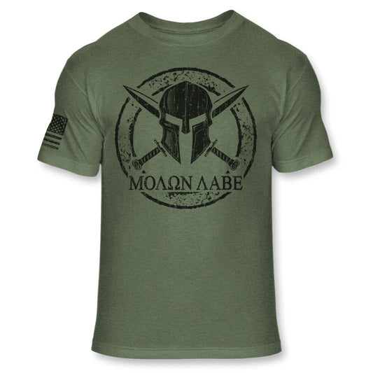 Molon Labe Spartan Helmet and Cross Swords Shirt - Soft Blend T-Shirt - A210