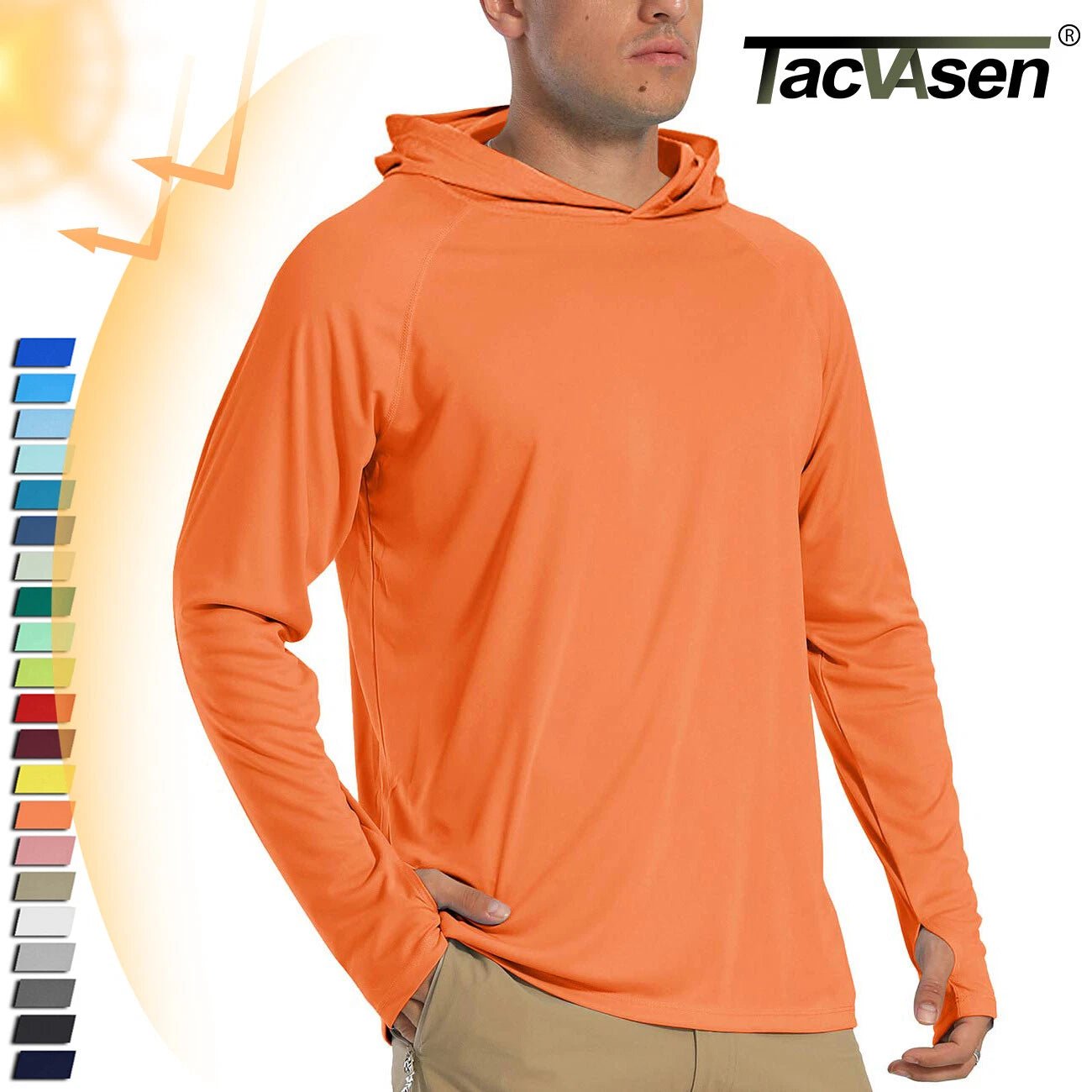 UPF50+ Mens UV Shirts Sun Protection Hoodie Outdoor Fishing Long Sleeve Casual T