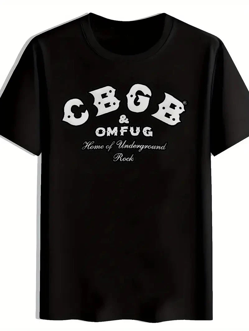 Men's Vintage Rock Band Graphic T-Shirt - CBGB & HOM OF UNDERGROUND ROCK Print,