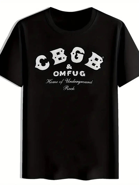 Men's Vintage Rock Band Graphic T-Shirt - CBGB & HOM OF UNDERGROUND ROCK Print,