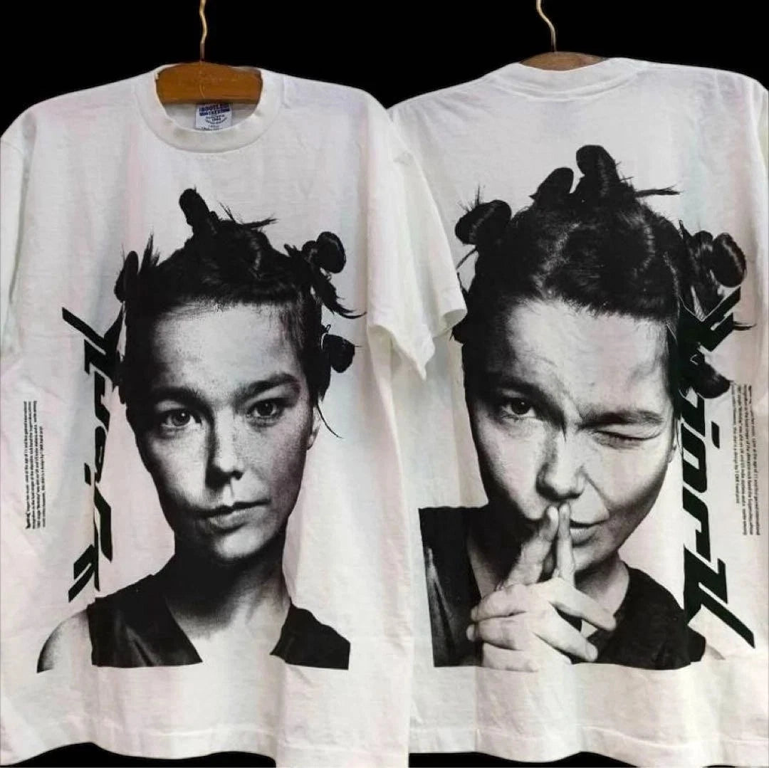 Bjork vintage white 2 sided t-shirt cotton short sleeve Unisex Tshirt
