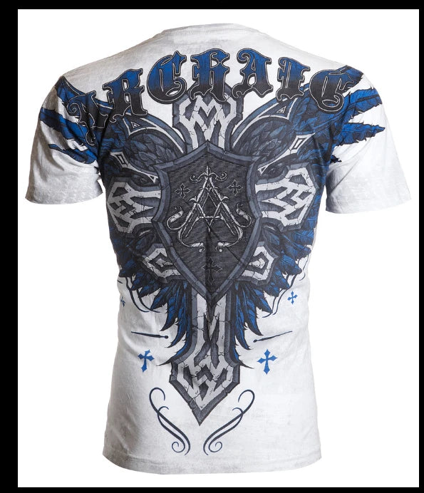 ARCHAIC by AFFLICTION White WRATH Cross Short Sleeve Slim Fit Y2K T-shirt NWT