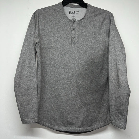 BYLT Premium Basics Lux Drop Cut Henley Long Sleeve Shirt Heather Gray Small