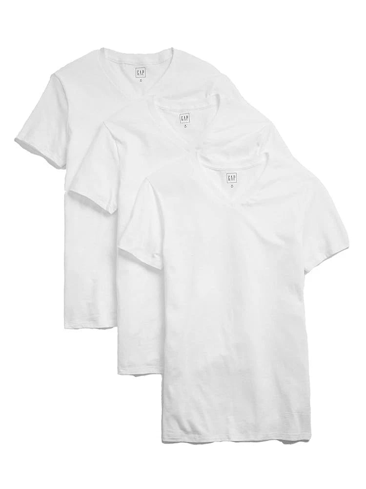 GAP Shirt Mens Medium White Cotton V Neck 3 Pack Undershirt Classic $45 MSRP NEW