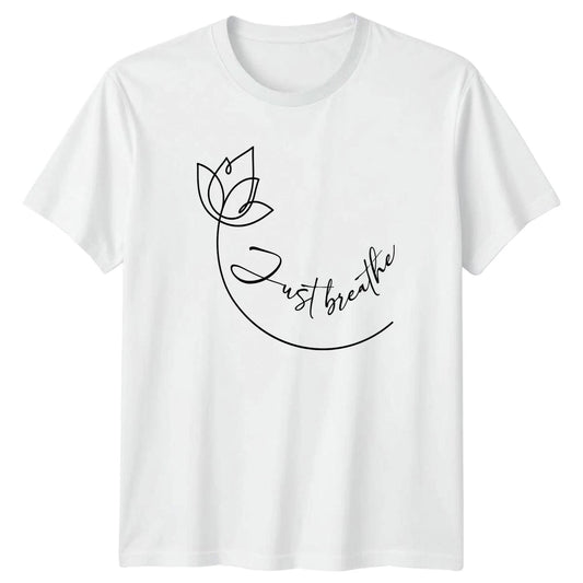 Just Breathe Womens T-Shirt Lotus Flower Yoga Mindfulness