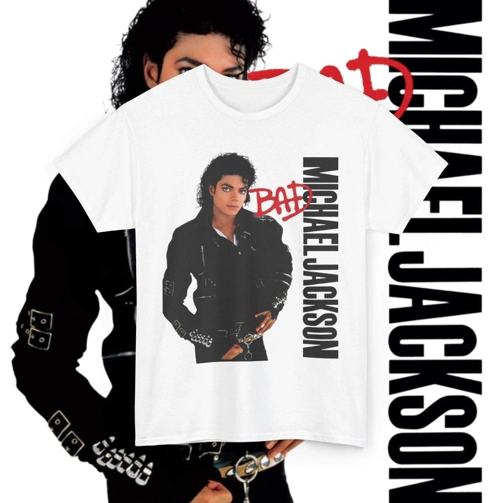 Michael Jackson Cotton T-Shirts Graphic Print Unisex MJ Bad Black Or White Tees