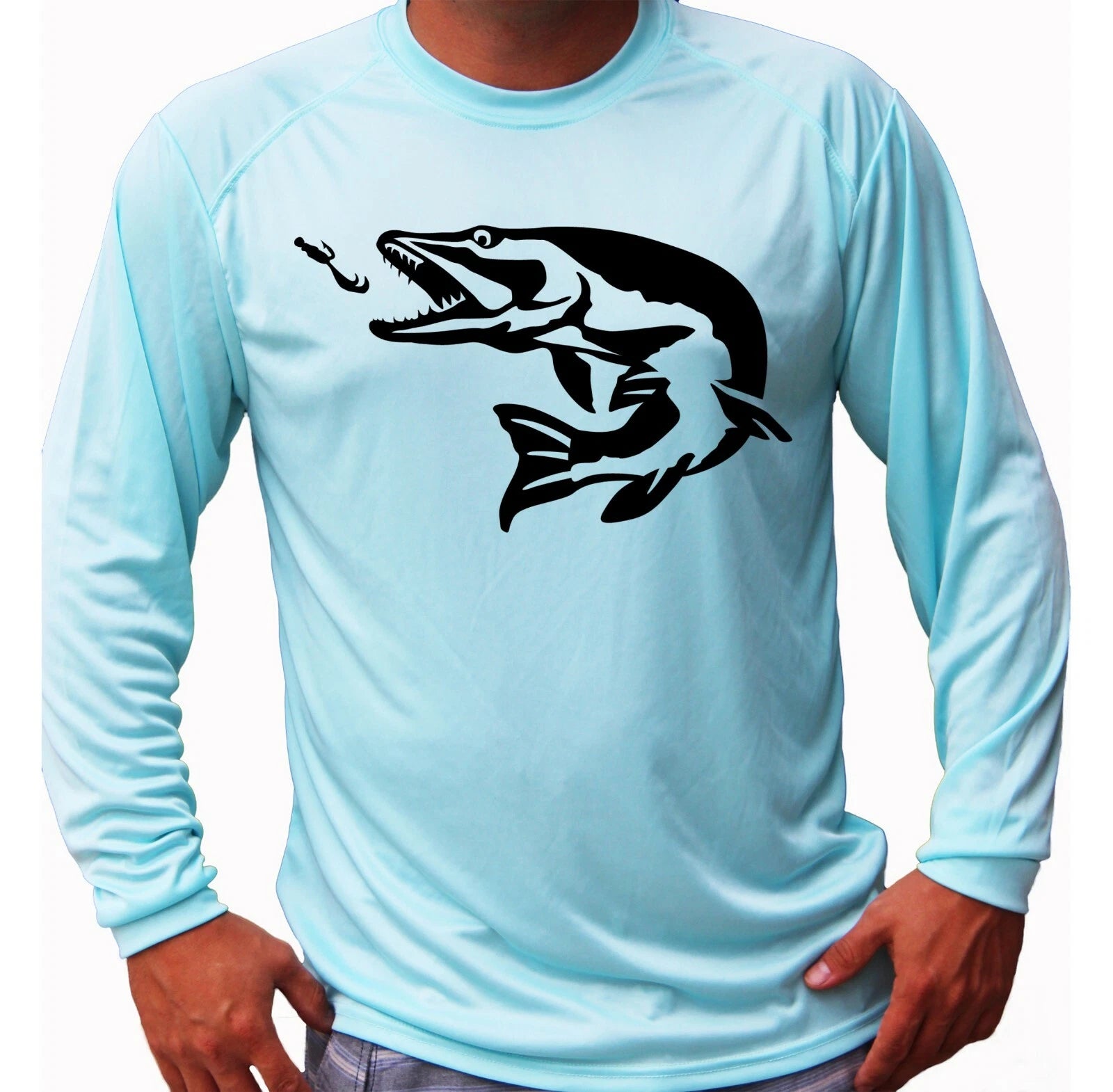 Pike Fish Fishing Boat Sport Long Sleeve UPF 30 T-Shirt Sun UV Protection Beach