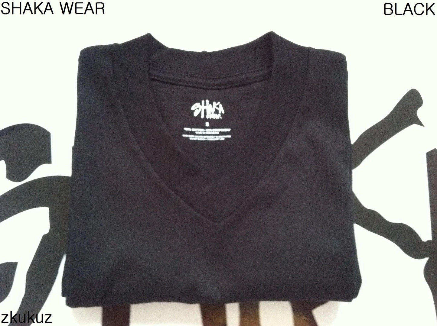 3 NEW SHAKA WEAR PLAIN SHORT SLEEVE V-NECK T-SHIRT BLACK BLANK SMALL S 3PC