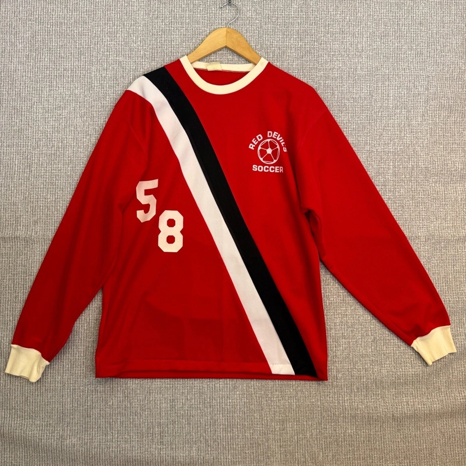 Vintage TT Soccer Jersey Red Devils 58 Long Sleeve Mens Large L