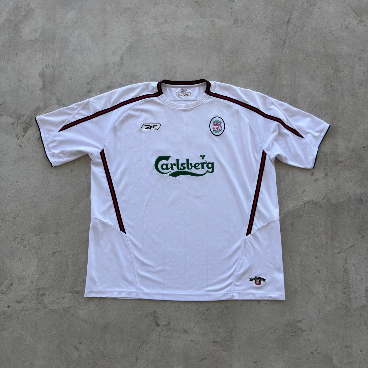Vintage Reebok Liverpool FC Gilberto 69 Away Soccer Jersey White Carlsberg XXL