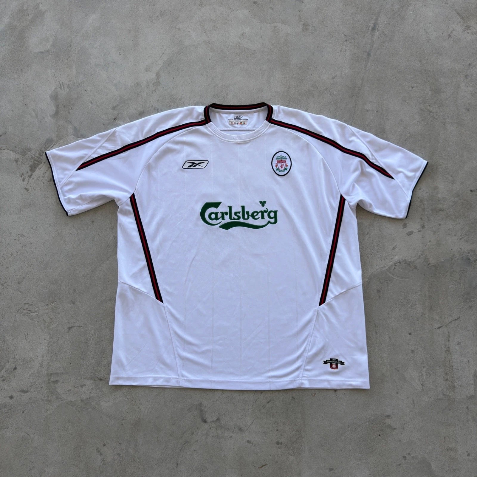 Vintage Reebok Liverpool FC Gilberto 69 Away Soccer Jersey White Carlsberg XXL