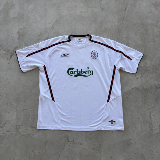 Vintage Reebok Liverpool FC Gilberto 69 Away Soccer Jersey White Carlsberg XXL