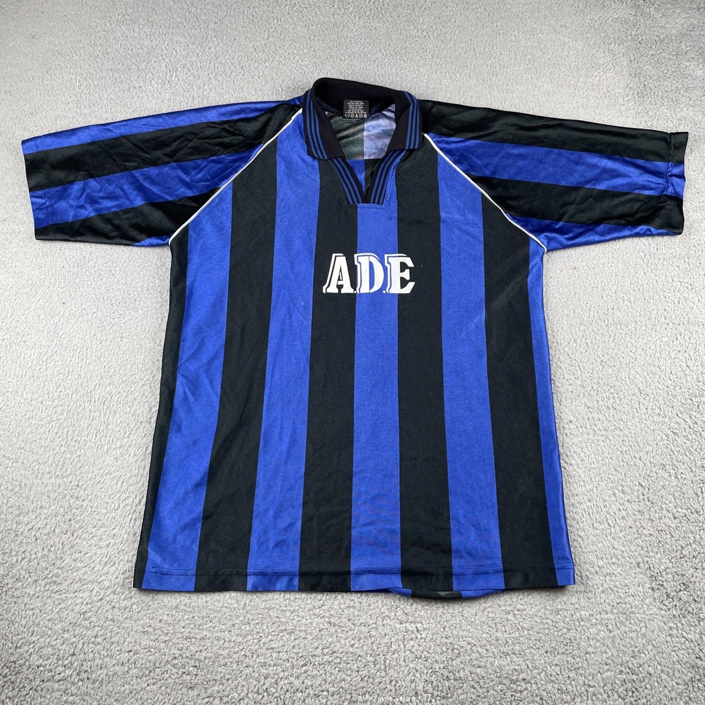 Vintage Soccer Jersey XL Shirt A.D.E #12 Iridescent Black & Blue Futbol