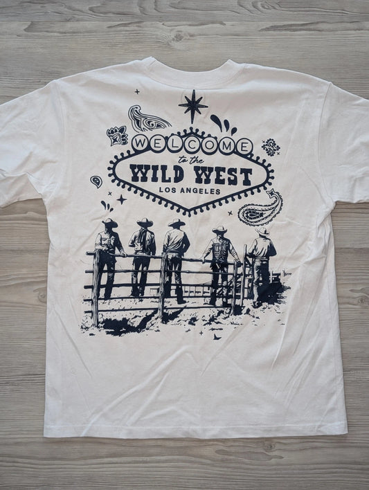 C V L A Wild West Graphic Print White Crew Neck Short Sleeve T-Shirt Men’s M
