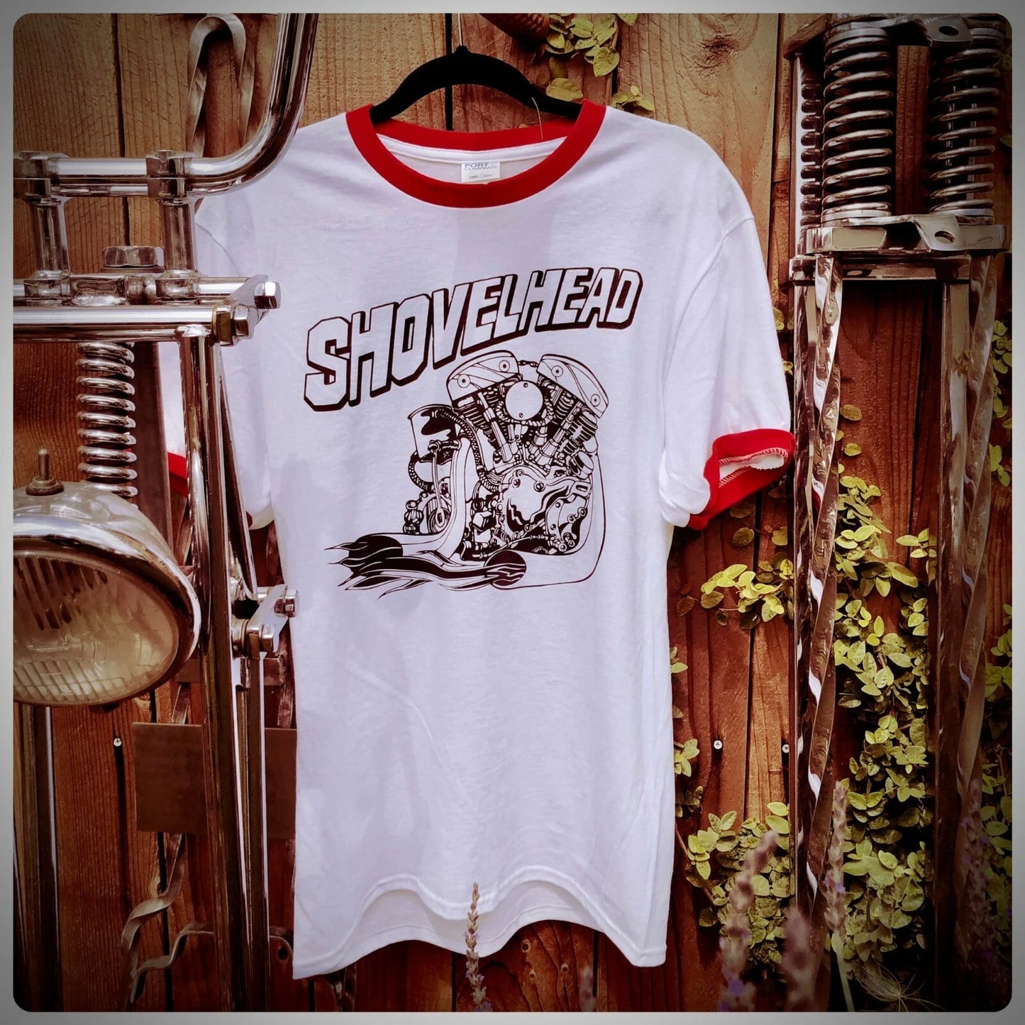 SHOVELHEAD OG FIRE ENGINE vintage style ringer 3d emblem screenstar harley biker