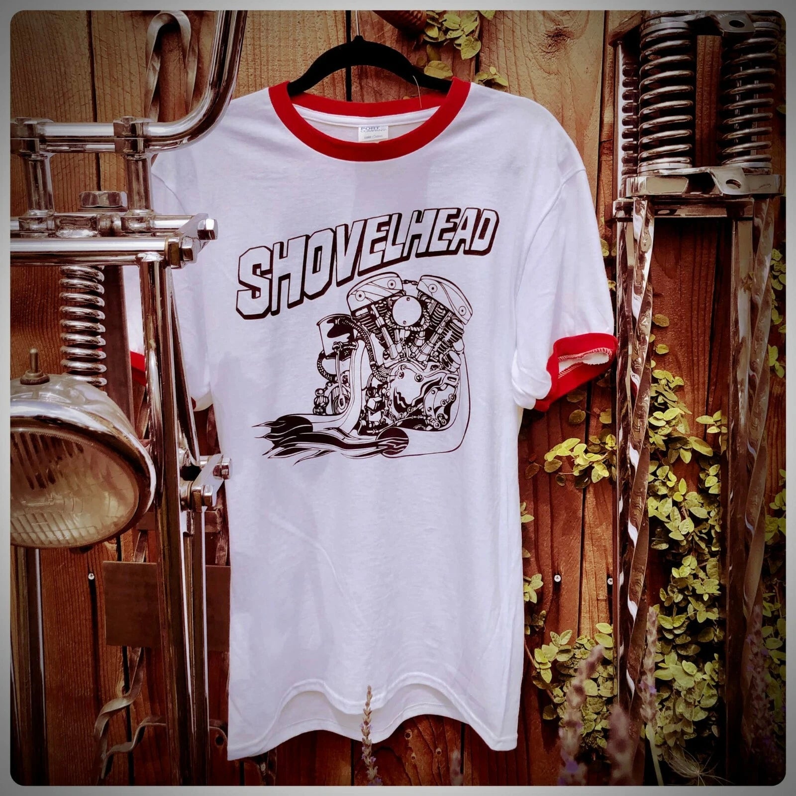SHOVELHEAD OG FIRE ENGINE vintage style ringer 3d emblem screenstar harley biker