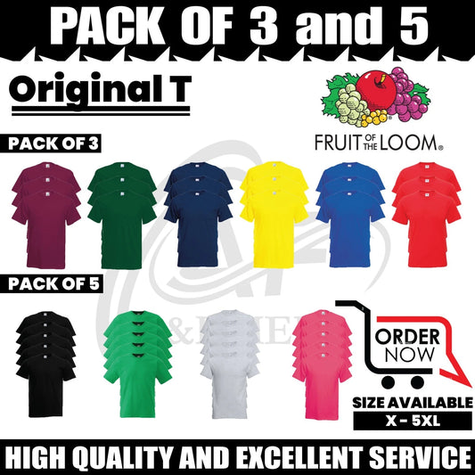 Pack 5 & 3 Fruit of the Loom T-Shirt Plain Casual Wear stag do hen Unisex SS048