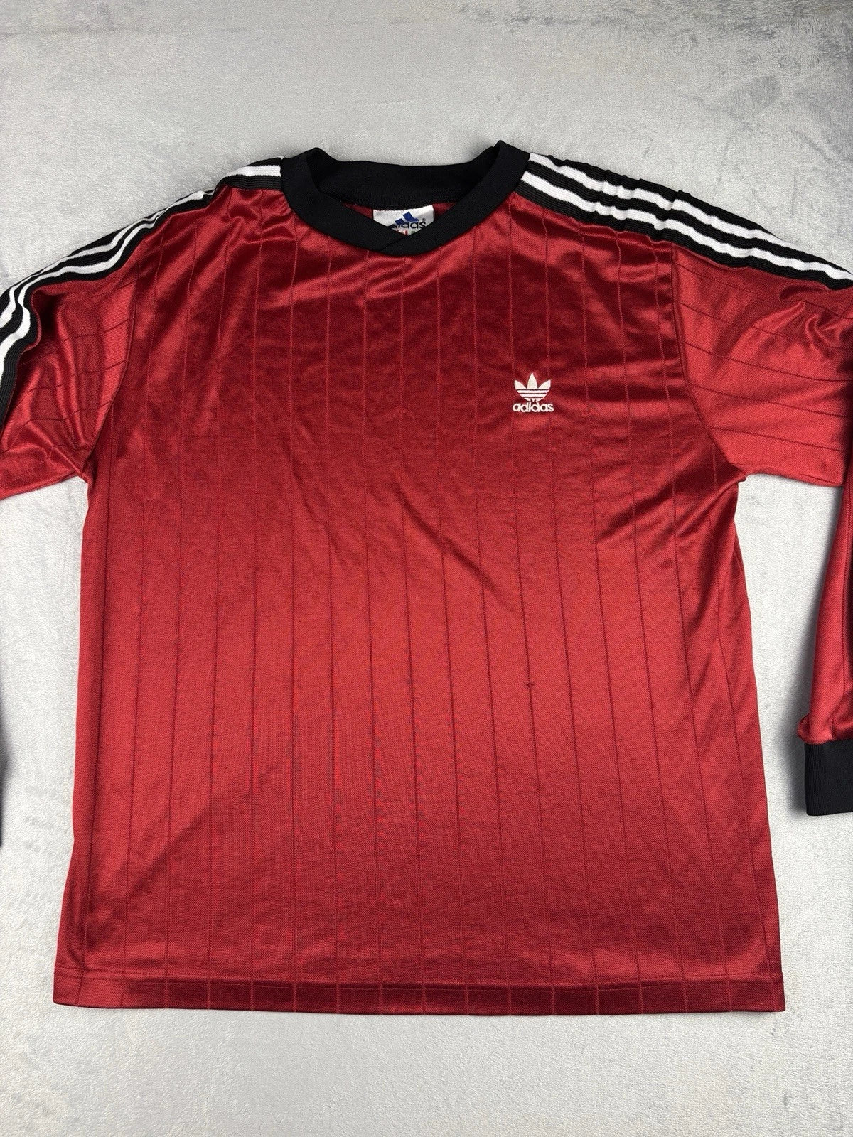 Vtg Adidas Trefoil USA Made 3 Stripe Long Sleeve Red Soccer Jersey Tee Mens L