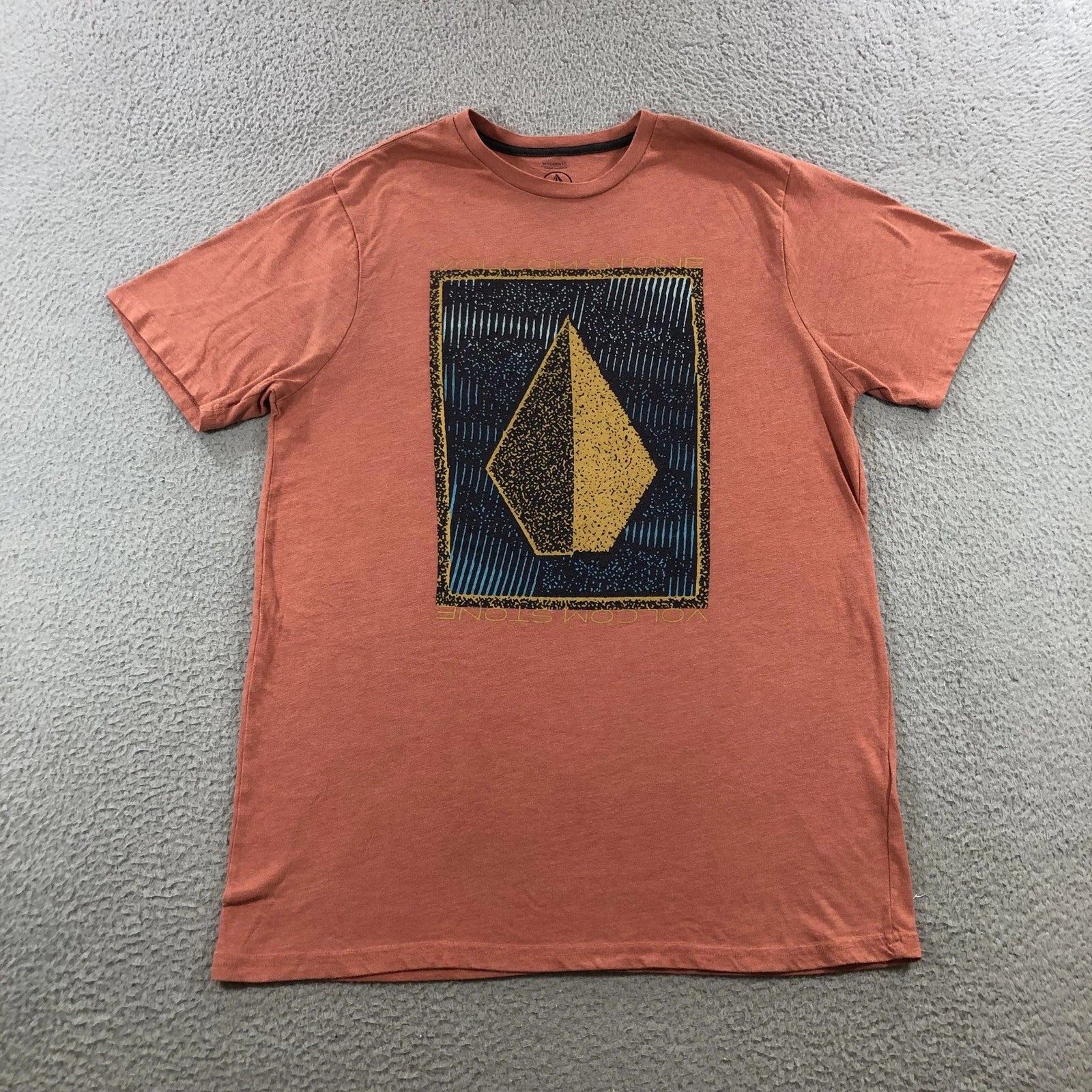 Volcom Shirt Mens Large Orange Modern Fit Graphic Stone Logo Tee Short Sleeve